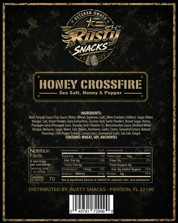 Honey Crossfire — Sea Salt, Honey & Pepper supplier reference label back