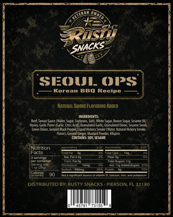 Seoul Ops — Korean BBQ Recipe supplier reference label back