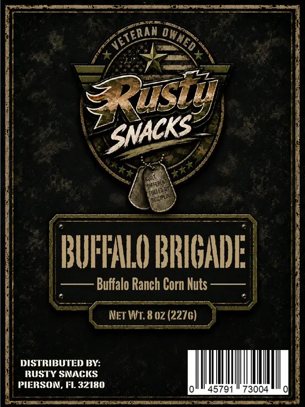 Buffalo Brigade — Buffalo Ranch Corn Nuts supplier reference label front