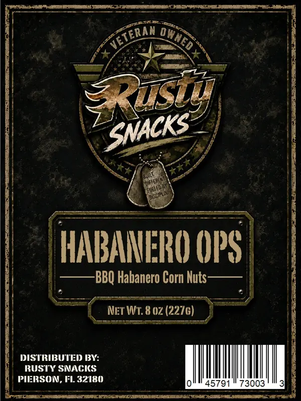 Habanero Ops — BBQ Habanero Corn Nuts supplier reference label front