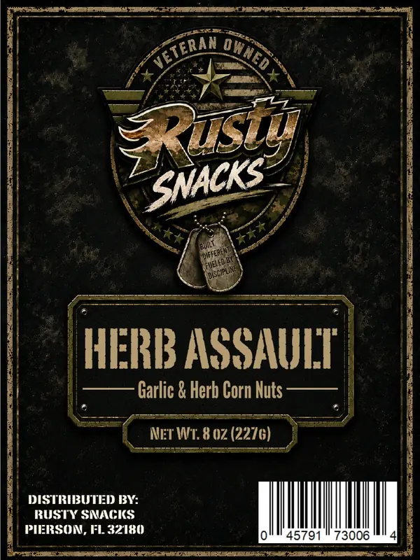 Herb Assault — Garlic & Herb Corn Nuts supplier reference label front