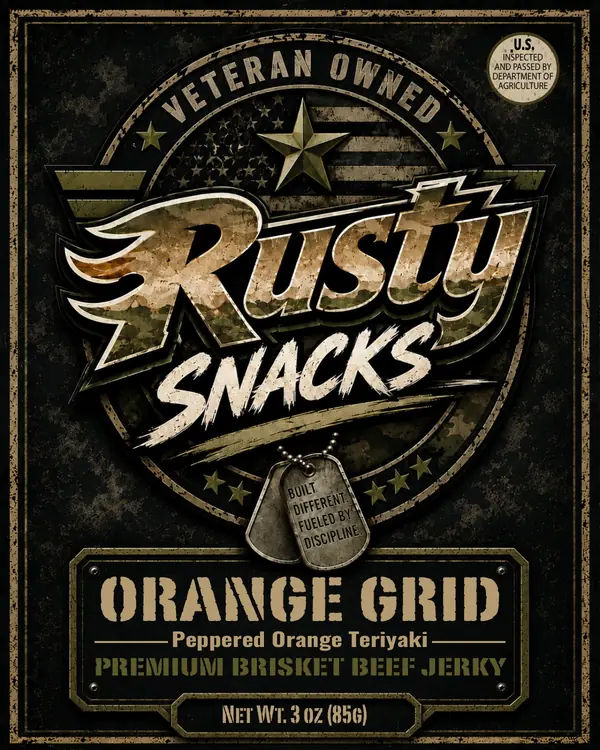 Orange Grid — Peppered Orange Teriyaki supplier reference label front