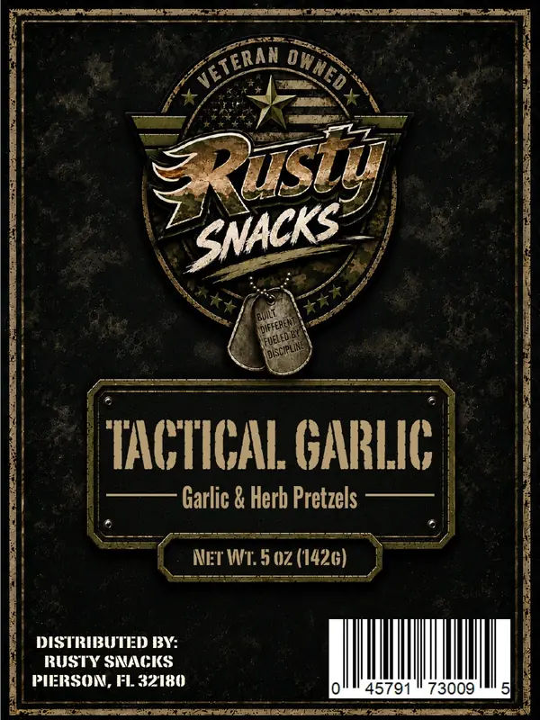 Tactical Garlic — Garlic & Herb Pretzels supplier reference label front
